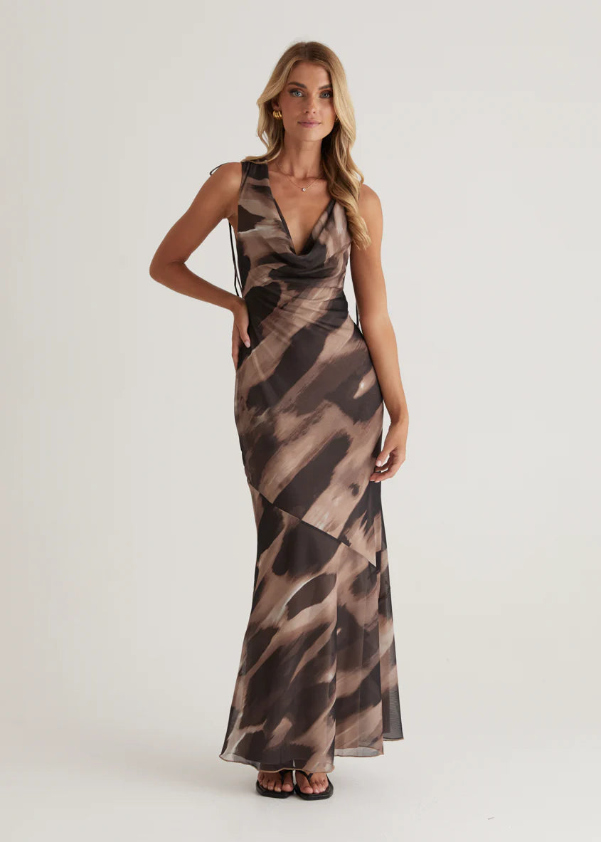 Maverick Maxi Dress - Mocha Abstract