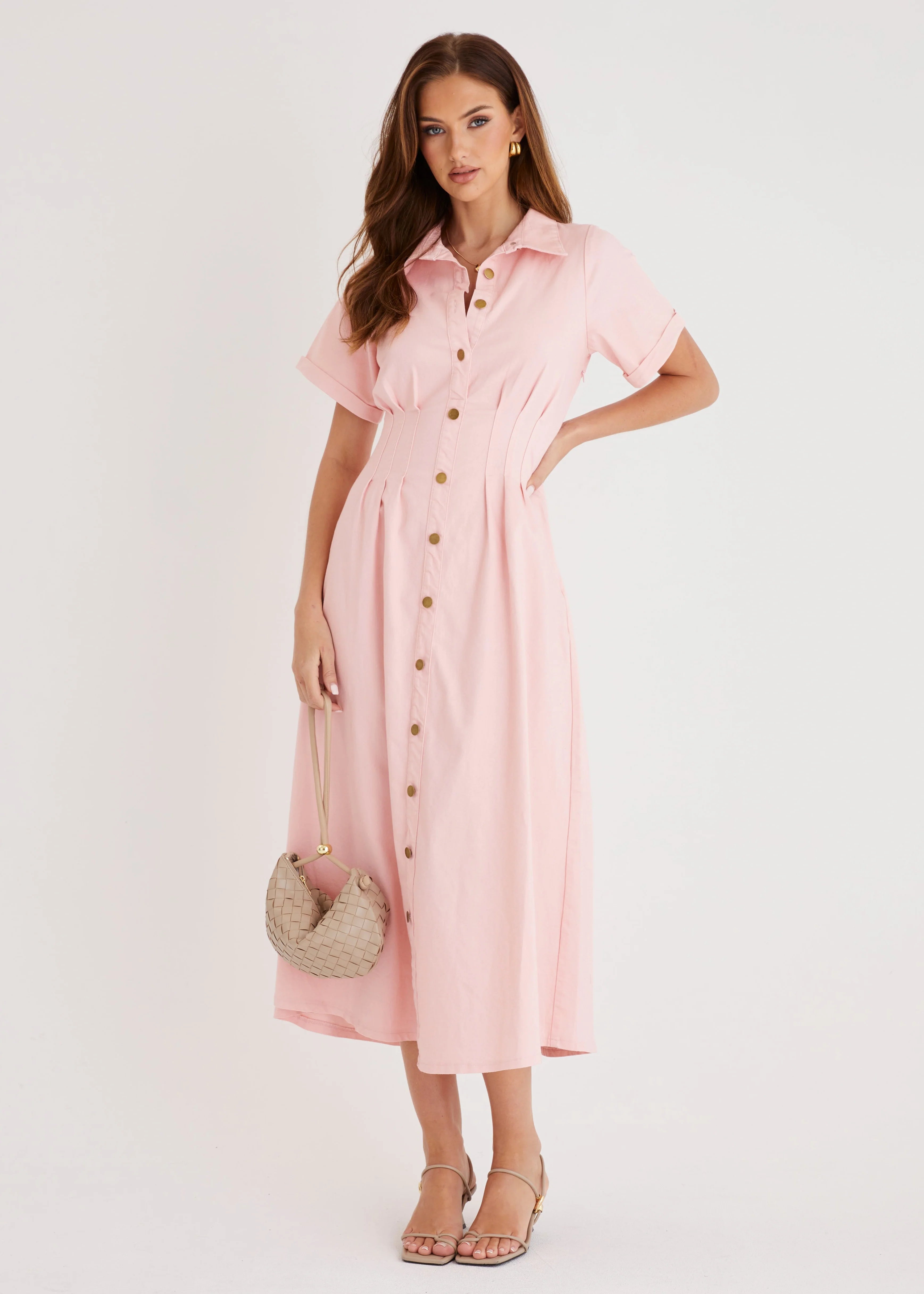 Annika Denim Midi Dress - Pink