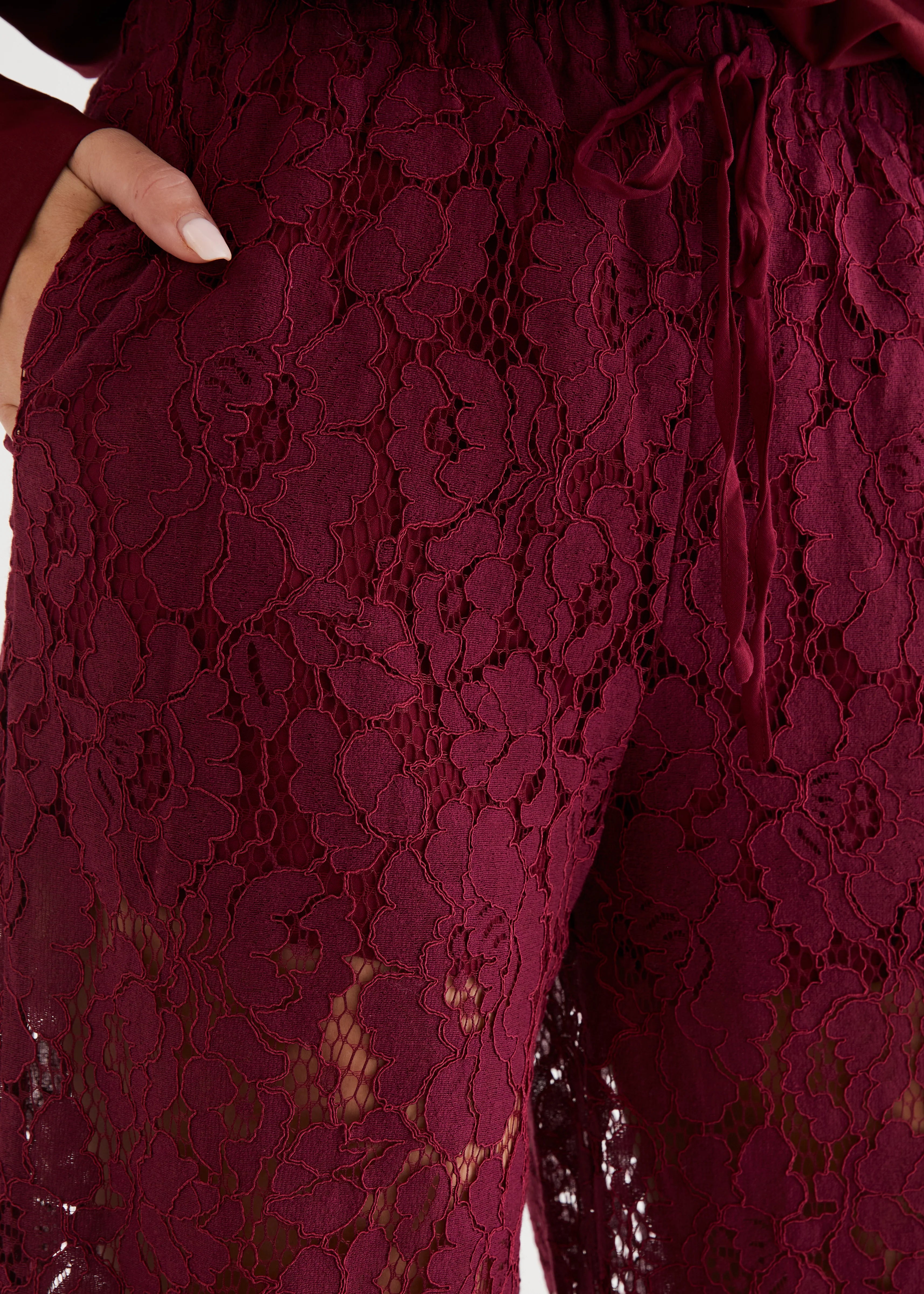 Amelia Lace Pants - Wine