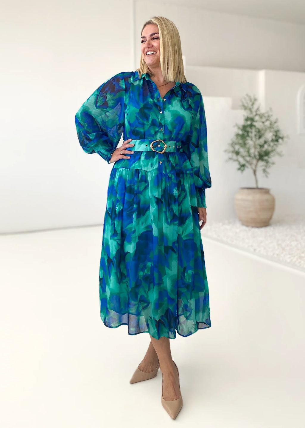 Aleera Midi Dress - Blue Floral