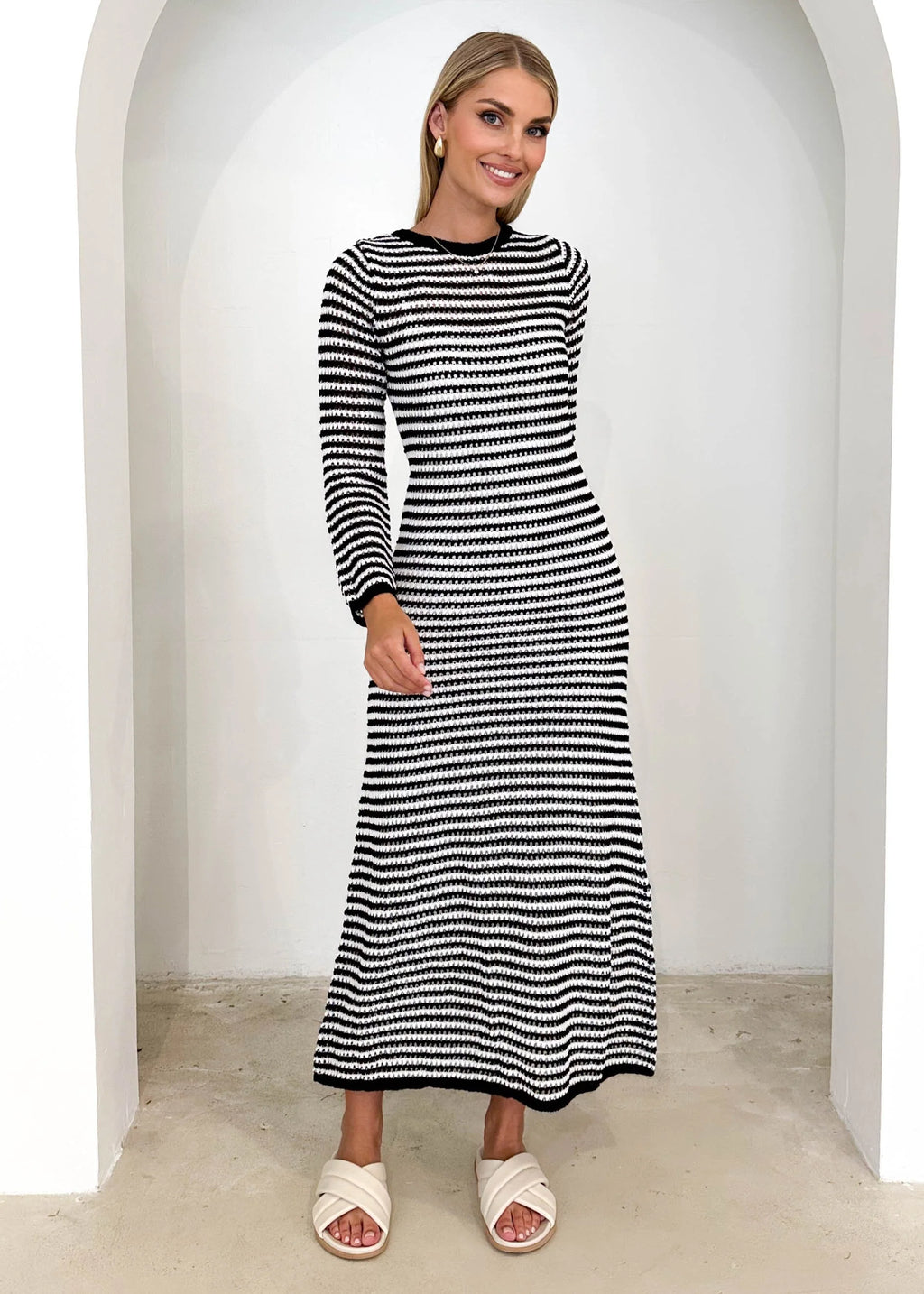 Kralta Knit Maxi Dress - Black Stripe
