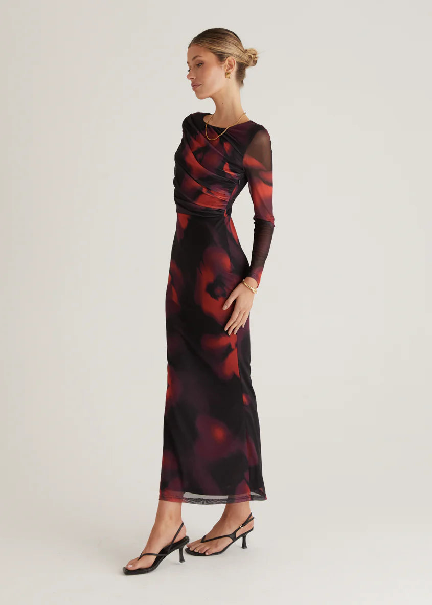 Ashville Mesh Maxi Dress - Black Watercolour