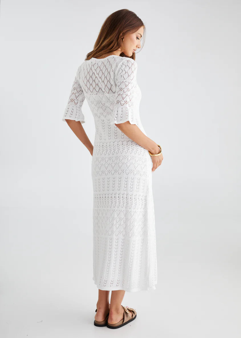 Estrela Crochet Midi Dress - Off White