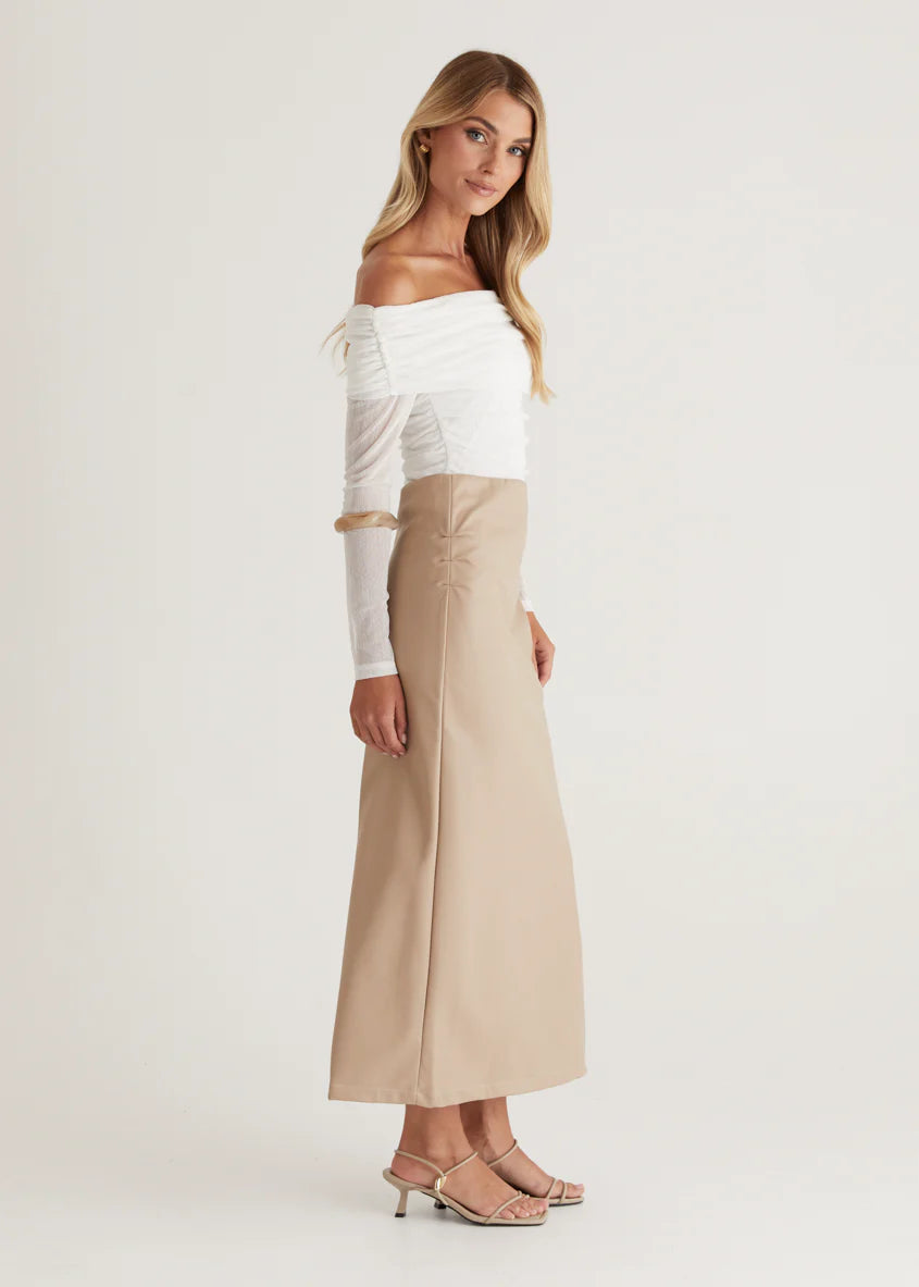 Whisky PU Midi Skirt - Nude