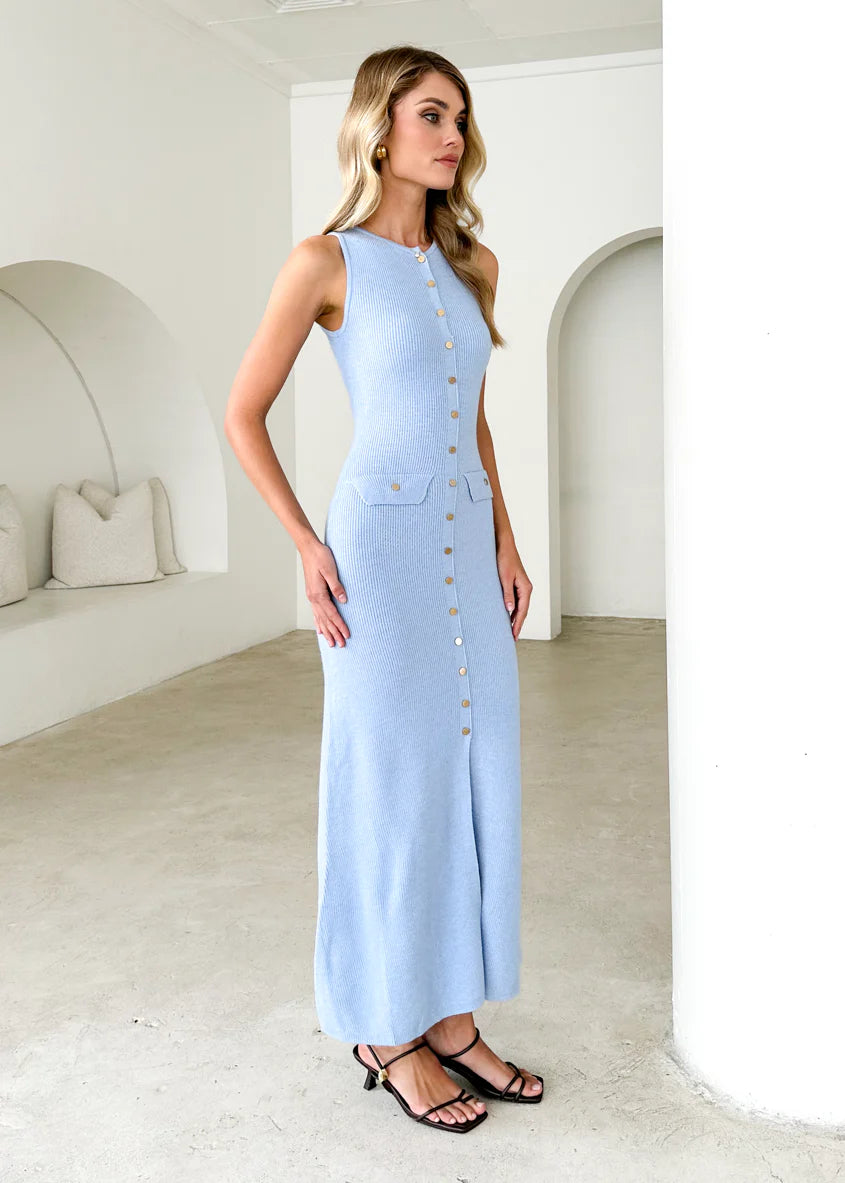 Tully Knit Midi Dress - Sky Blue