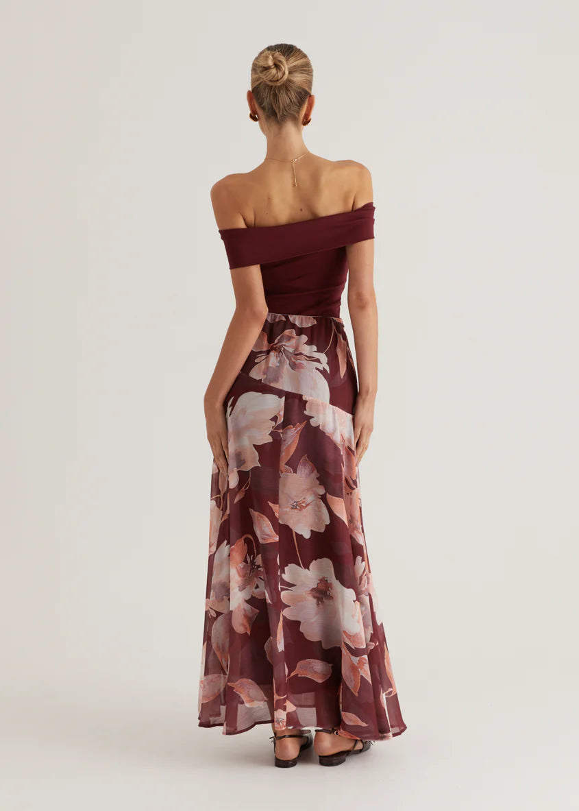 Tatum Maxi Skirt - Burgundy Floral