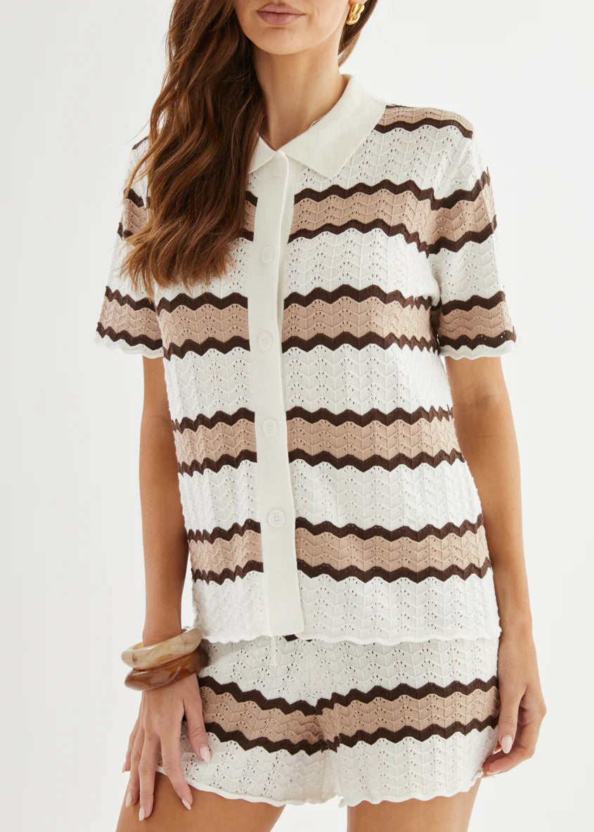 Riverina Knit Top - Choc Stripe