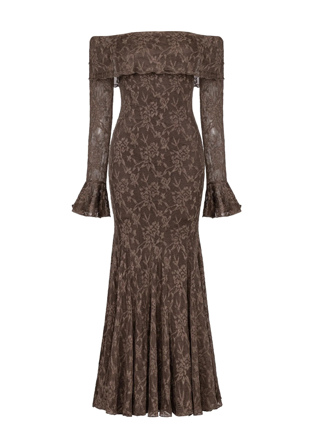 Cabo Off Shoulder Lace Maxi Dress - Chocolate