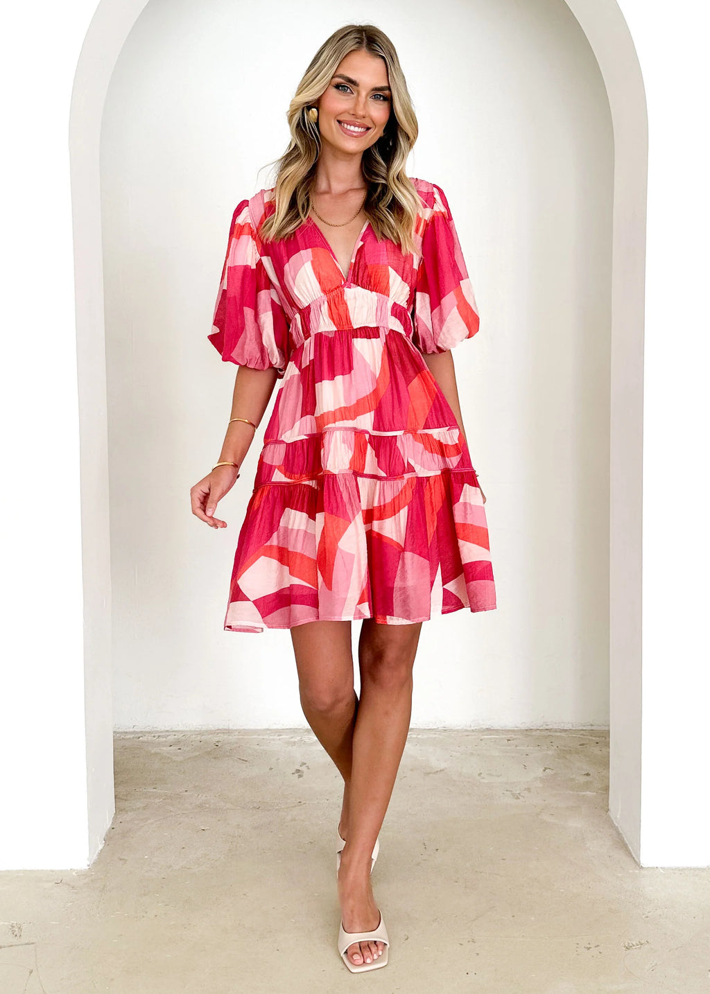 Channing Dress - Pink Geo