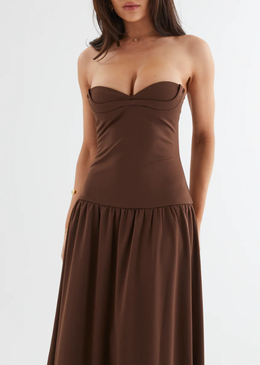 Rheanna Strapless Midi Dress - Chocolate