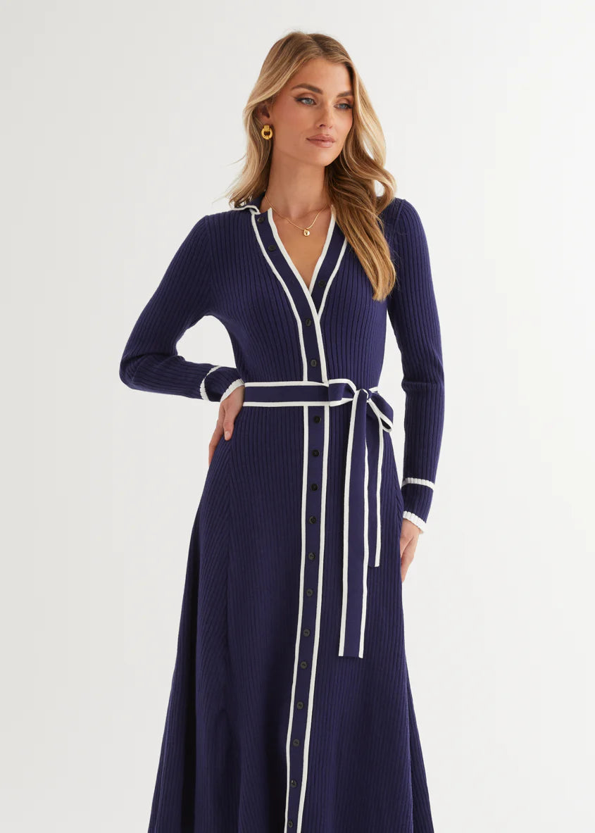 Adah Knit Midi Dress - Navy