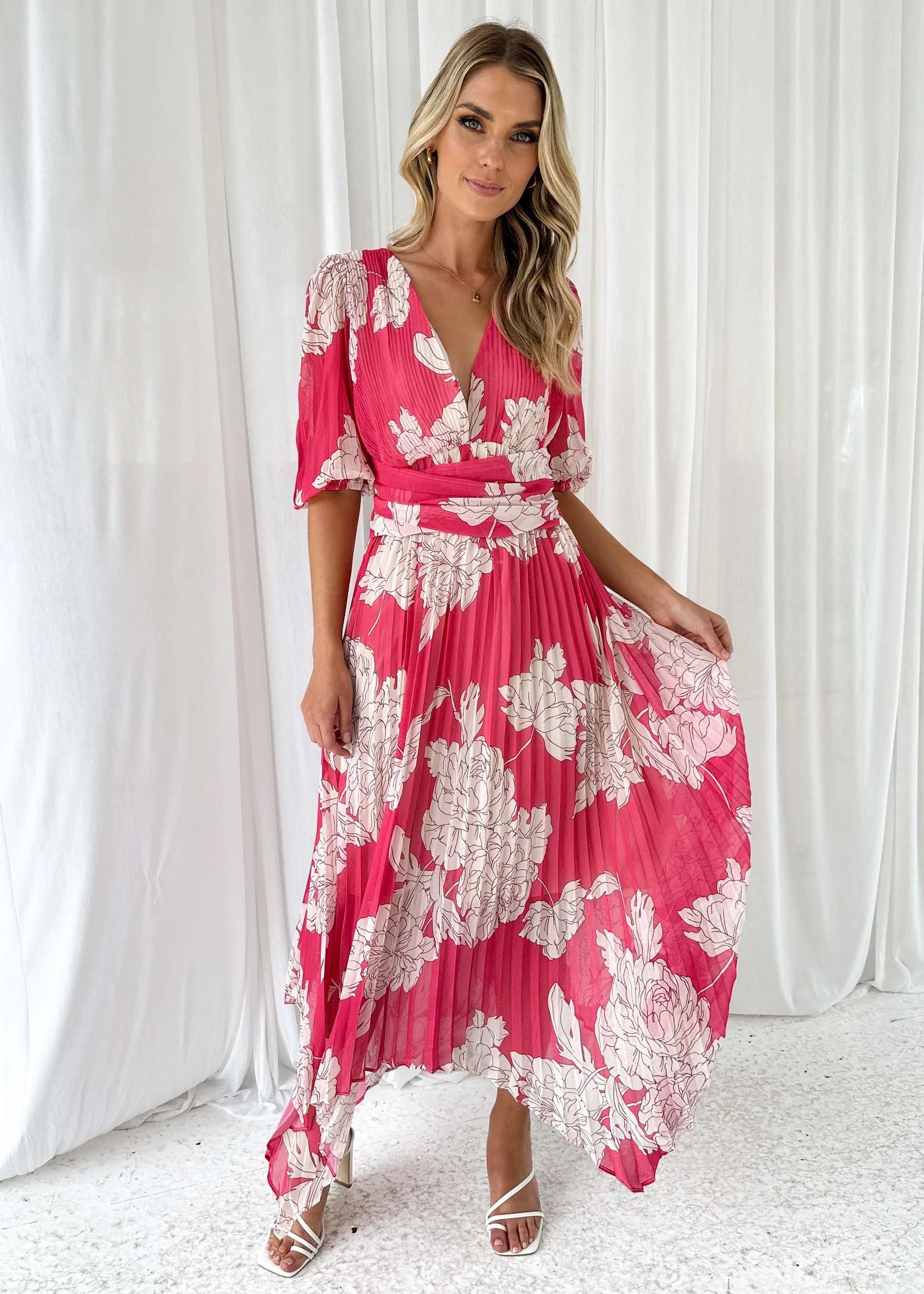 Twinker Midi Dress - Pink Floral