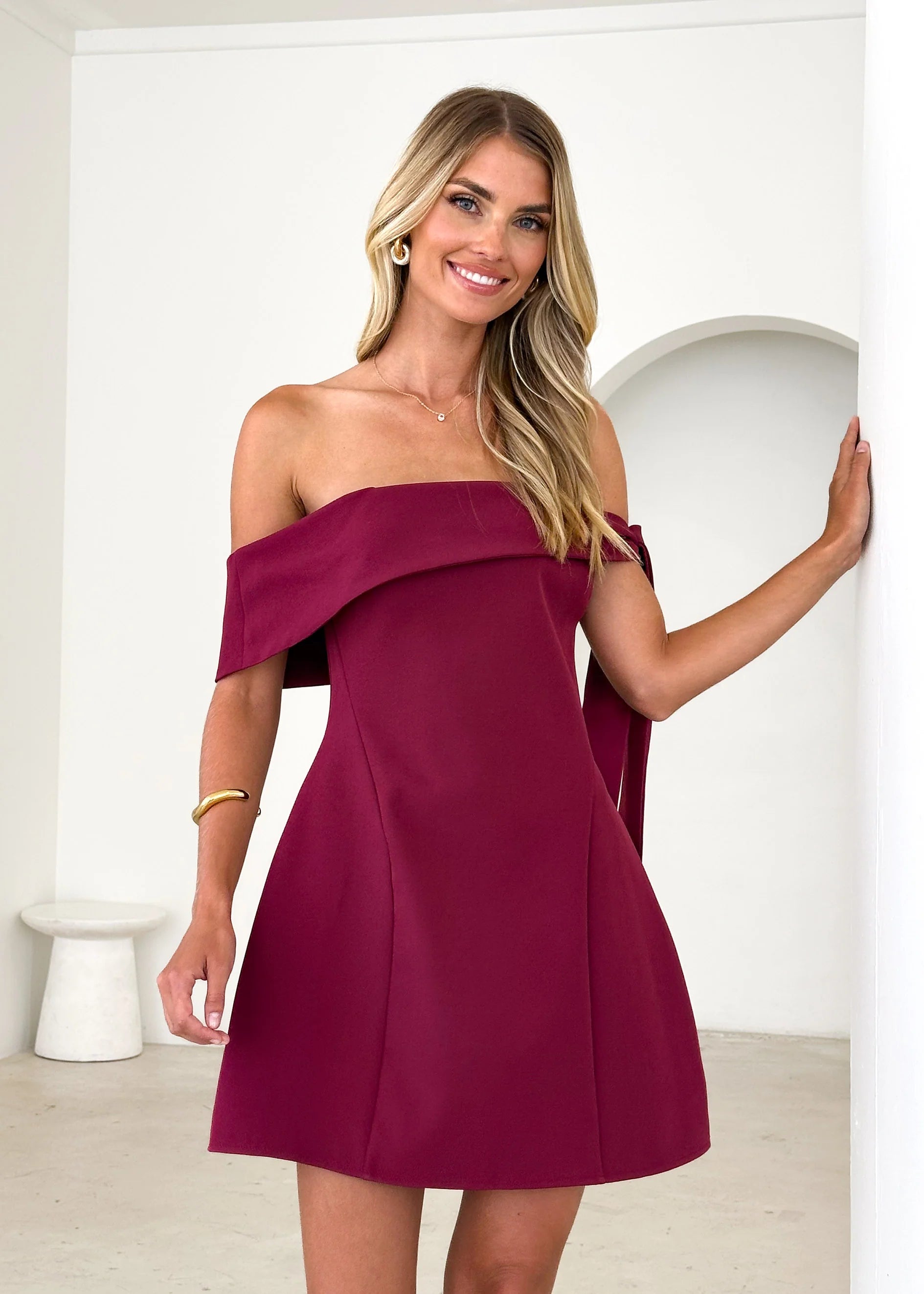Totem Off Shoulder Dress - Wine
