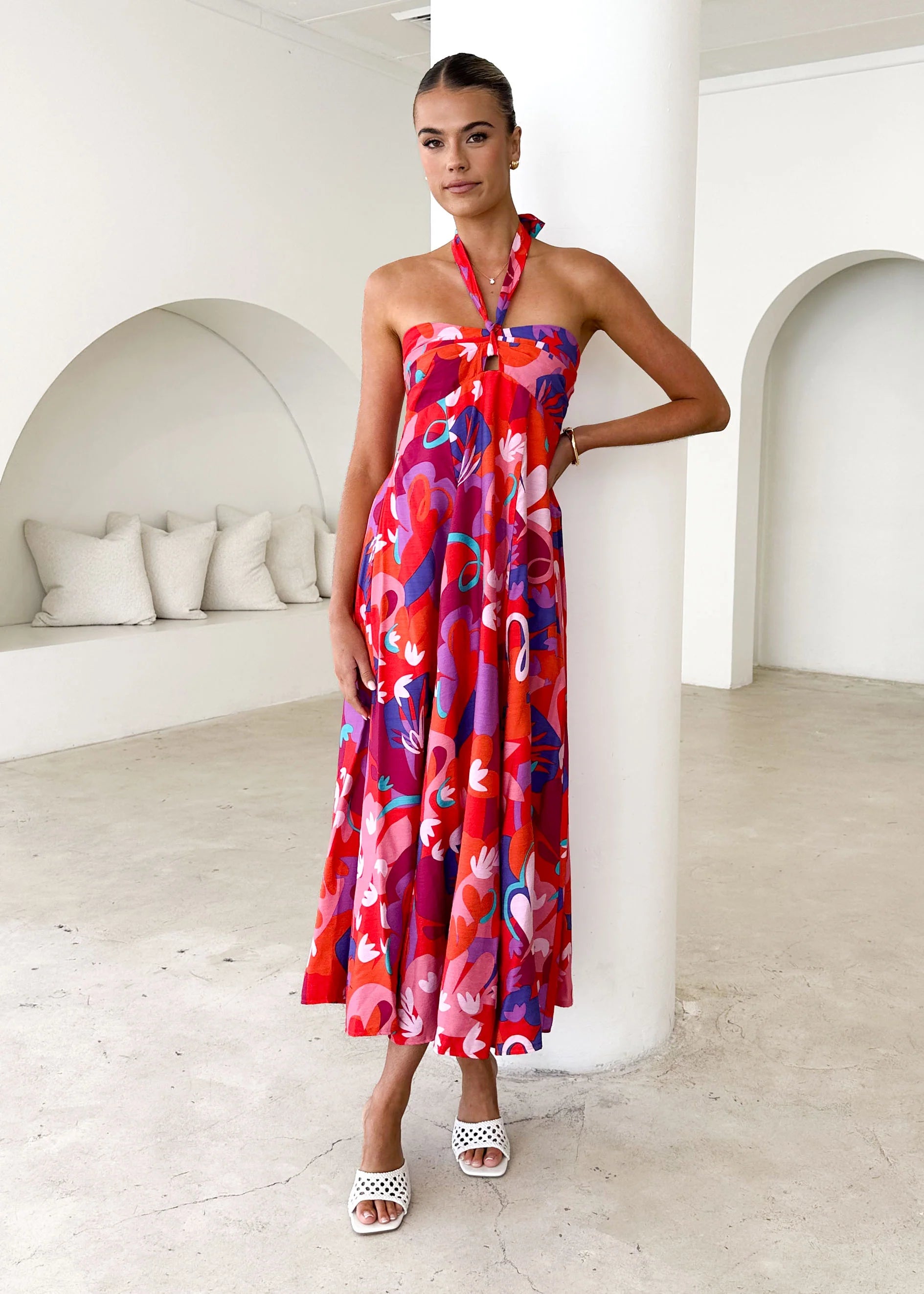 Kasenia Halter Maxi Dress - Strawberry Abstract
