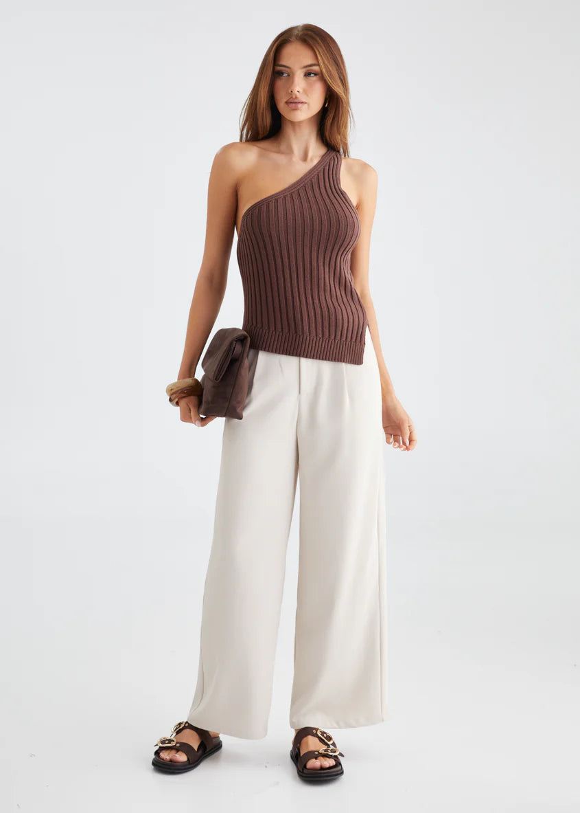Natalee One Shoulder Knit Top - Chocolate