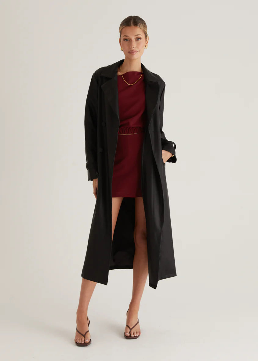 Chanti PU Trench Coat - Black
