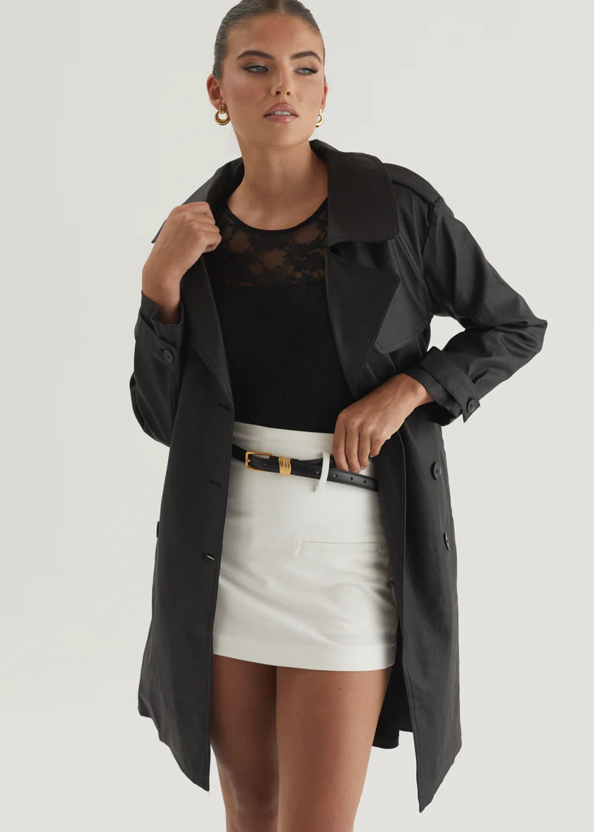 Rexia Coated Trench Coat - Black