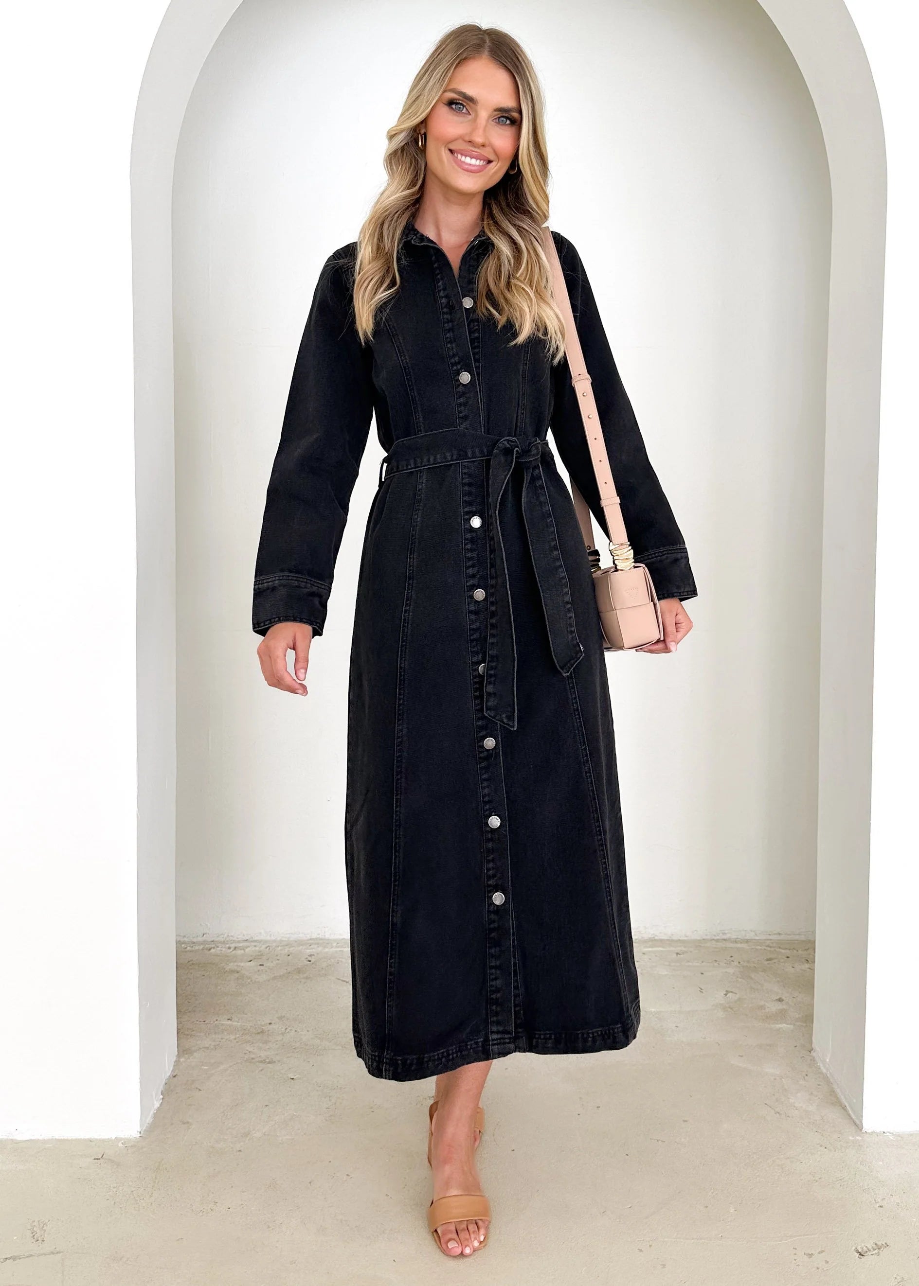 Aimee Denim Maxi Dress - Black