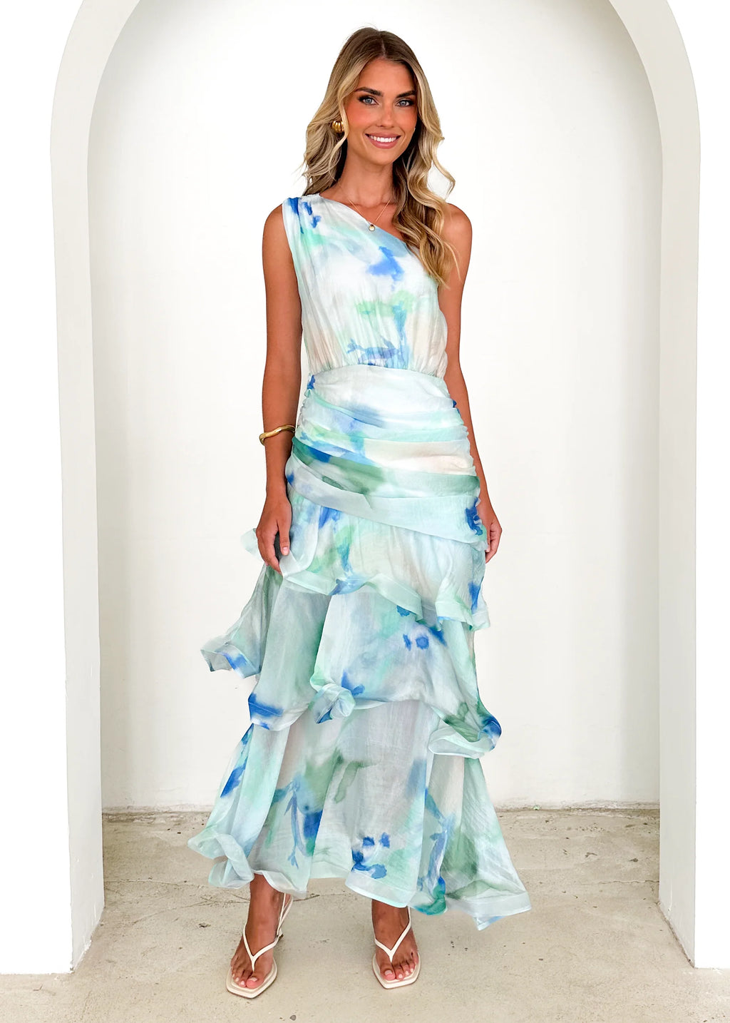 Zaba One Shoulder Maxi Dress - Mint Haze