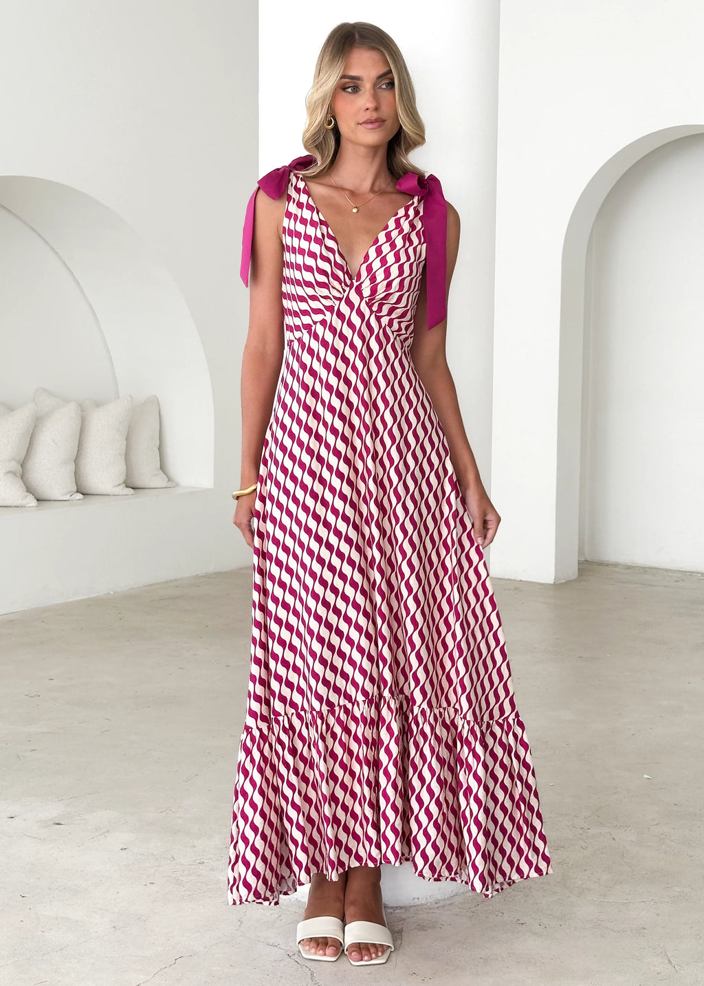 Havannah Tie Midi Dress - Magenta Wave