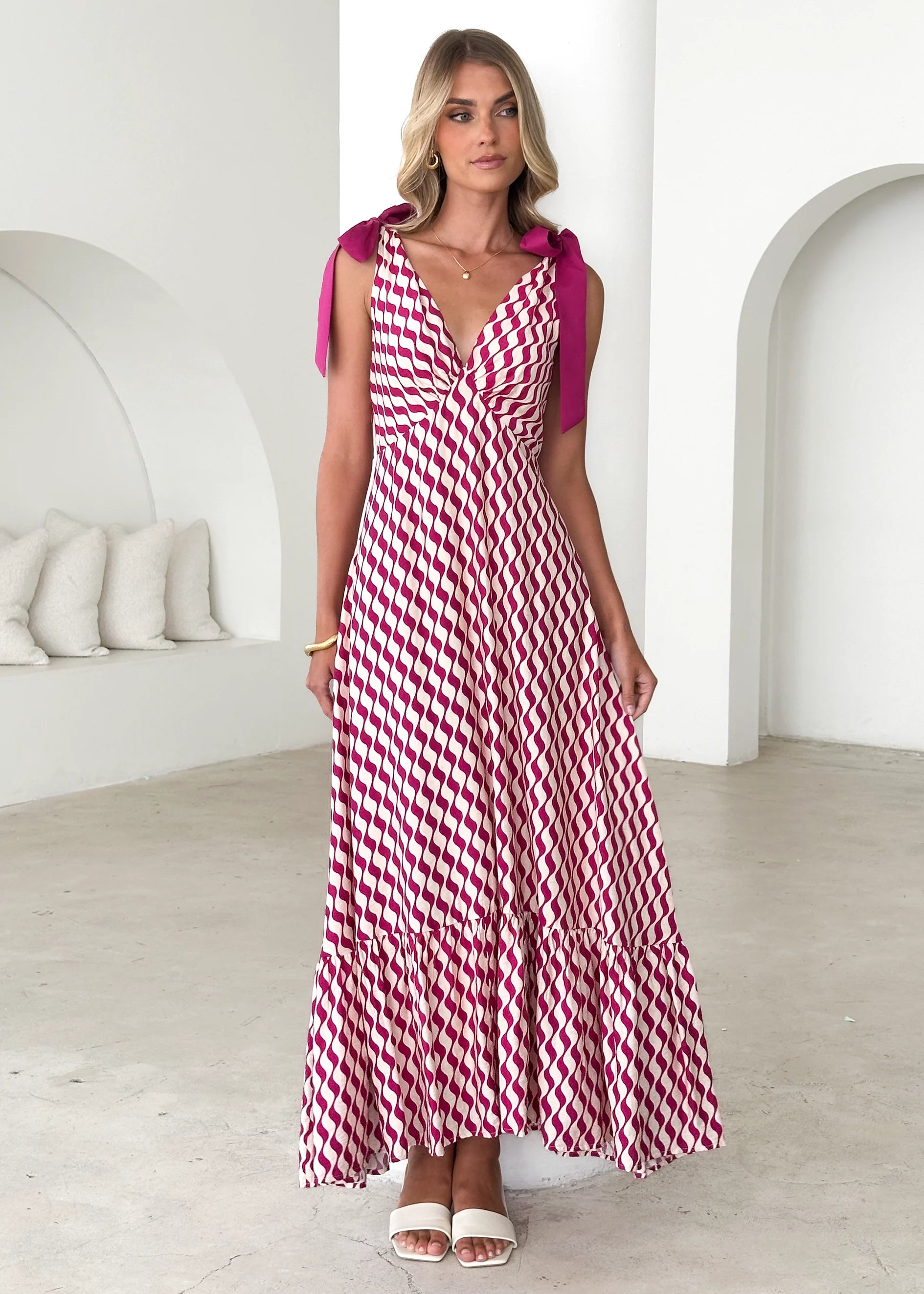 Havannah Tie Midi Dress - Magenta Wave