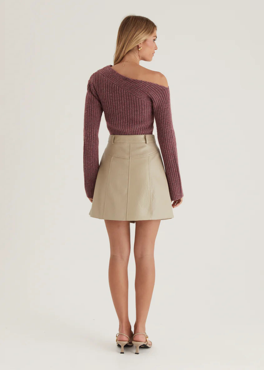 Bittersweet PU Skirt - Bone