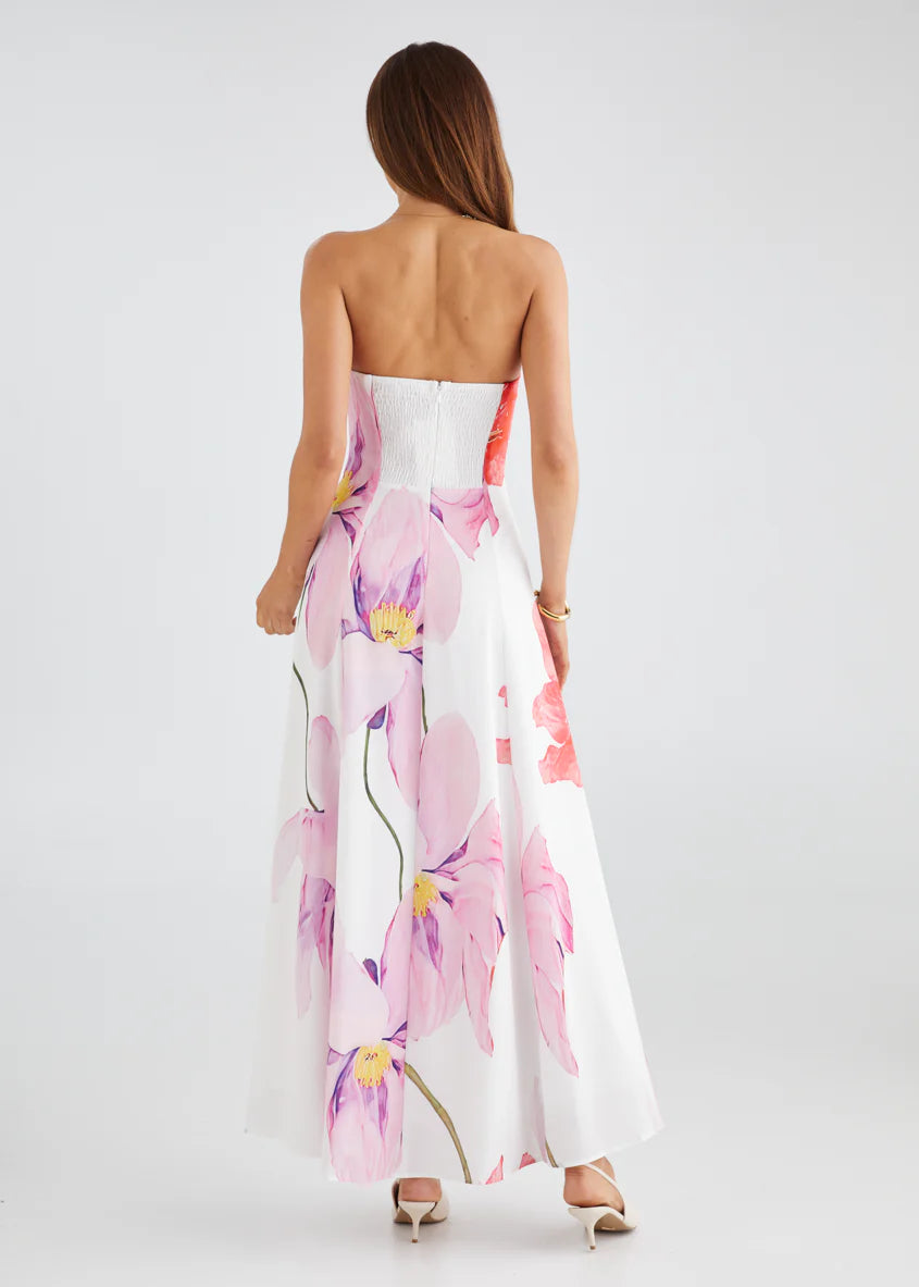 Jayde Strapless Maxi Dress - Pink Flowers