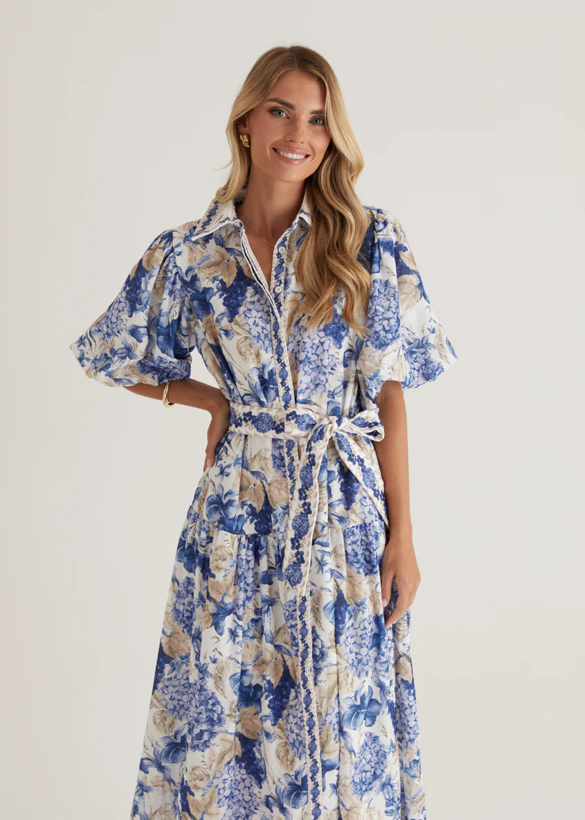 Ceres Midi Dress - White Hydrangea