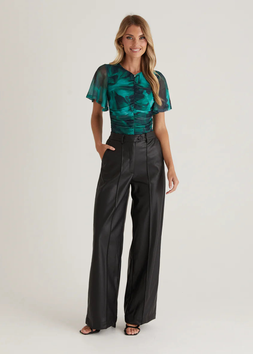 Joey Mesh Top - Emerald Watercolour