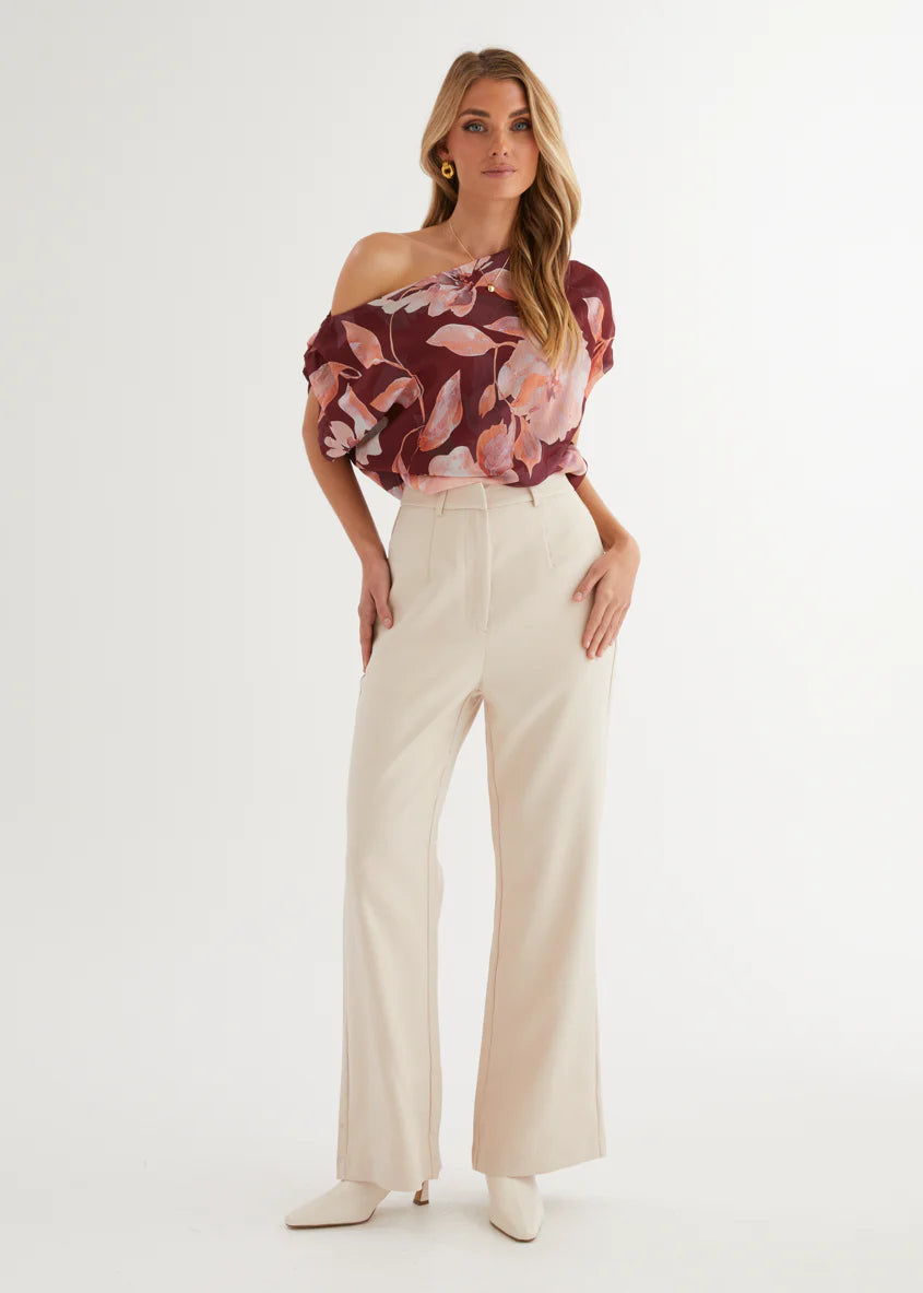 Tatum Off Shoulder Top - Burgundy Floral