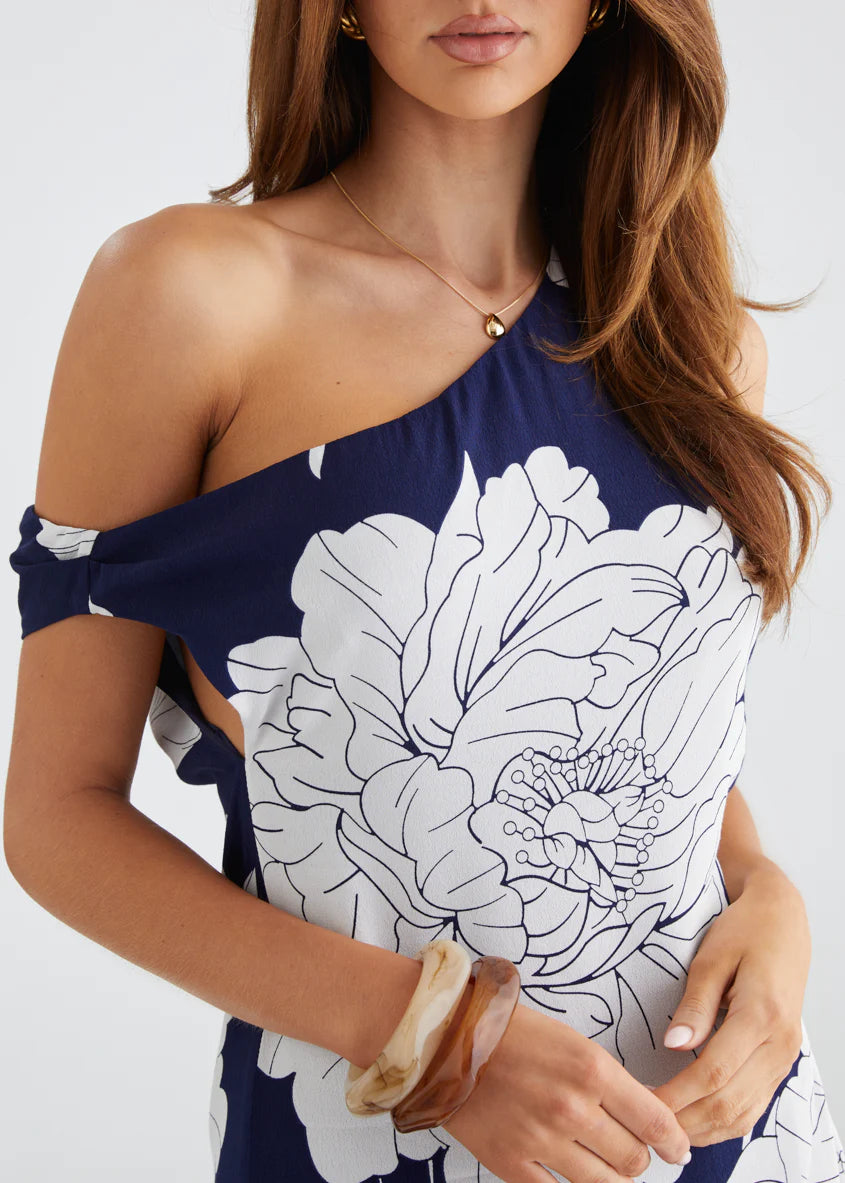Solar Drop Shoulder Top - Navy Bloom