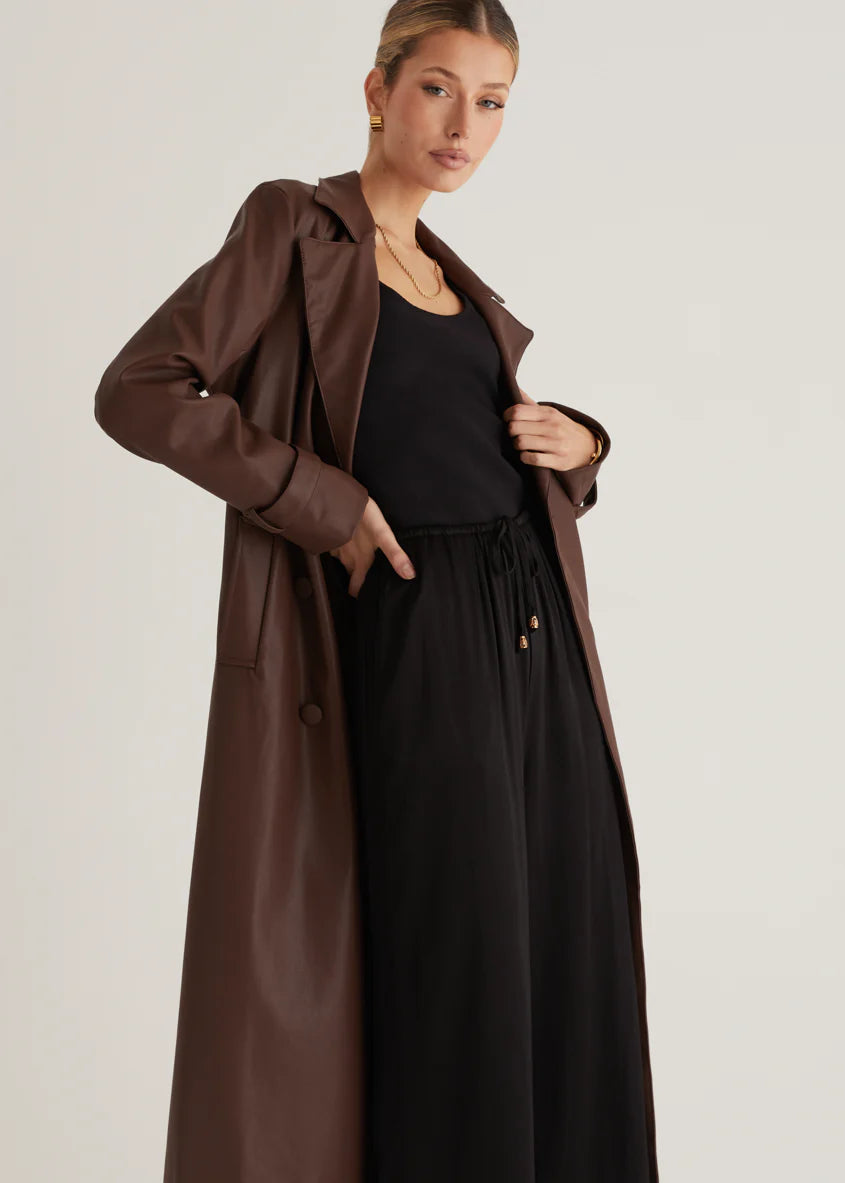 Chanti PU Trench Coat - Chocolate