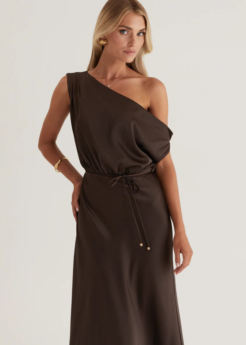 Marisa Drop Shoulder Midi Dress - Chocolate