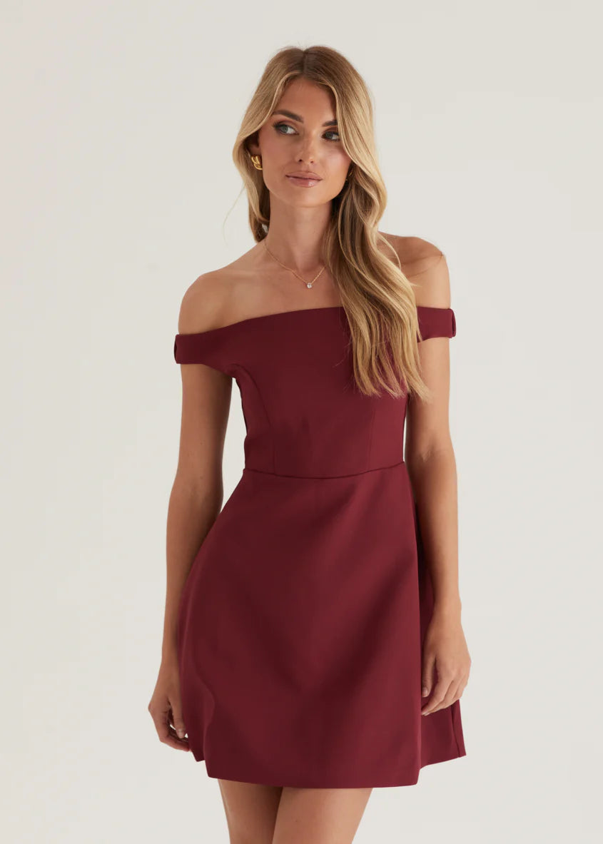 Lexa Off Shoulder Dress - Cherry