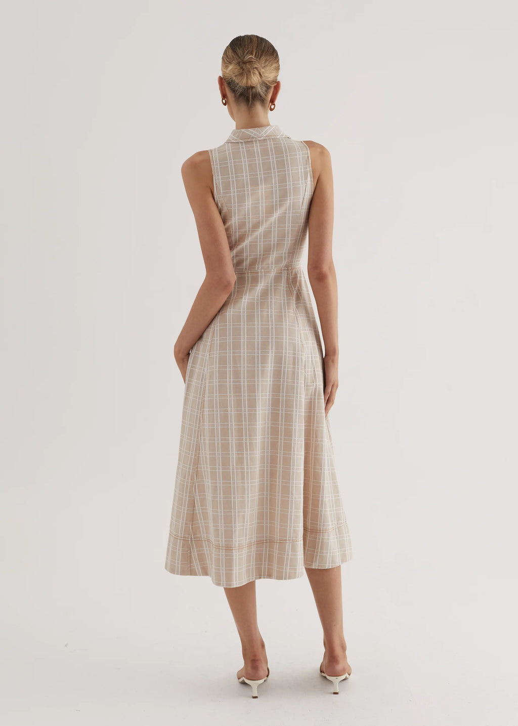 Annie Midi Dress - Beige Check