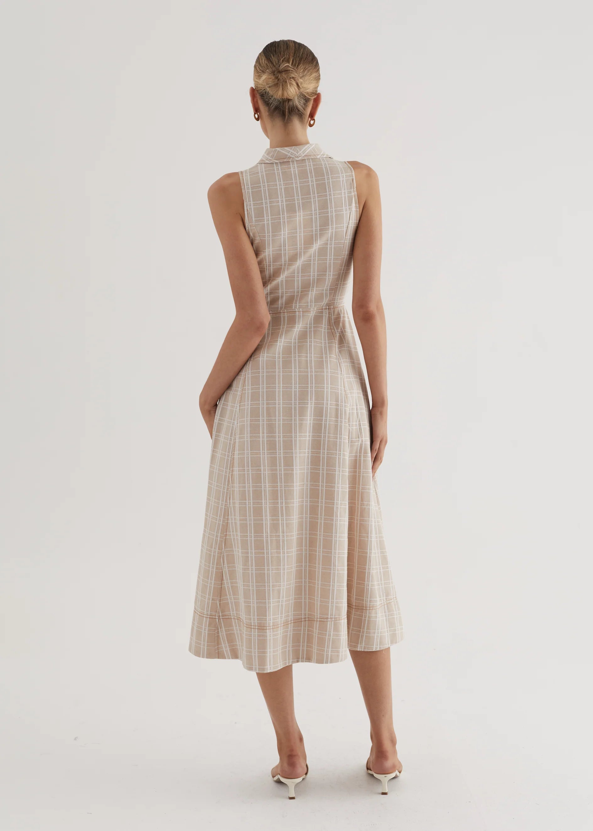 Annie Midi Dress - Beige Check