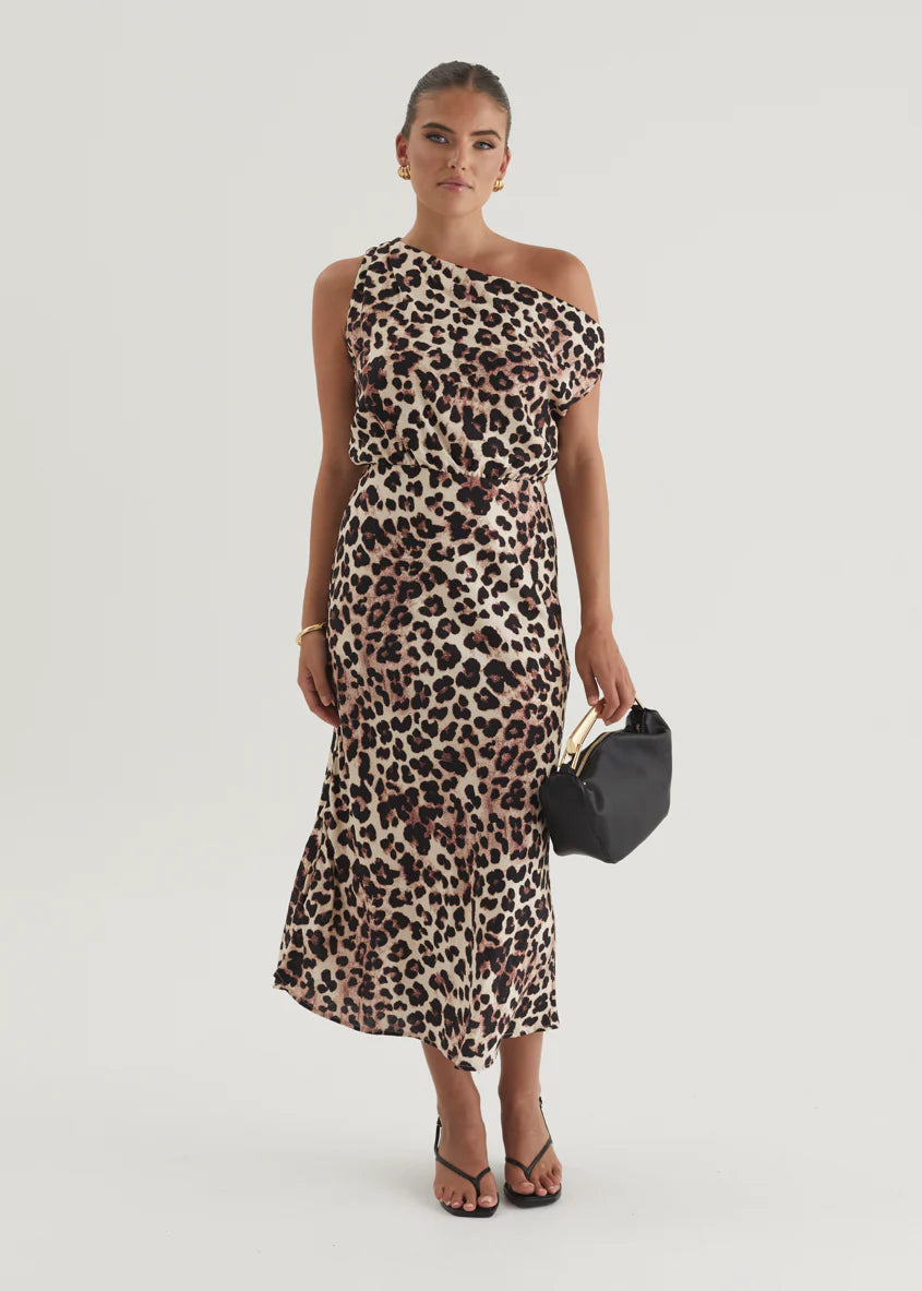 Banksy One Shoulder Maxi Dress - Leopard
