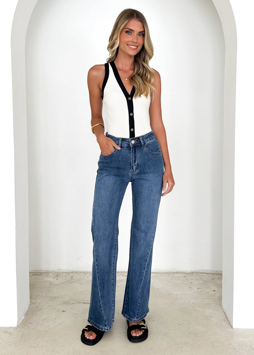 Georgie Stretch Flare  Jeans - Mid Blue