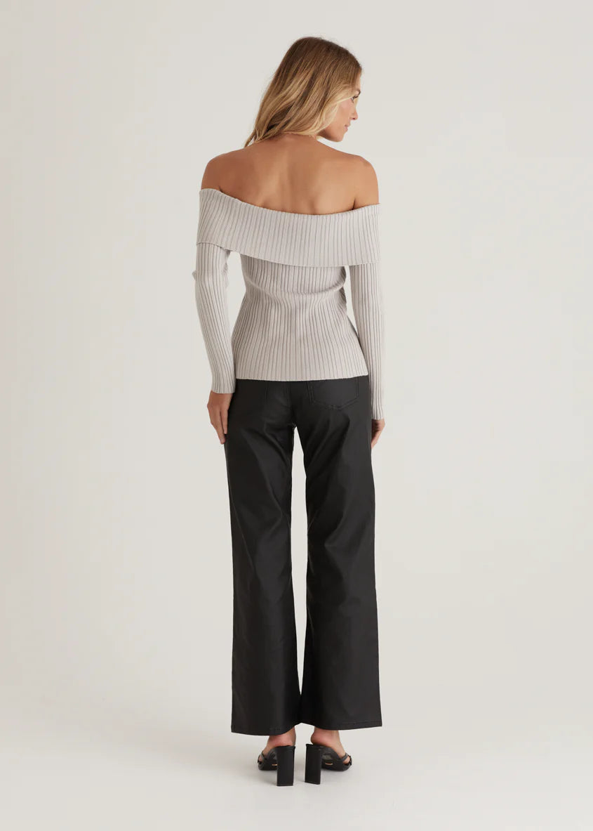 Ember Off Shoulder Knit Top - Stone