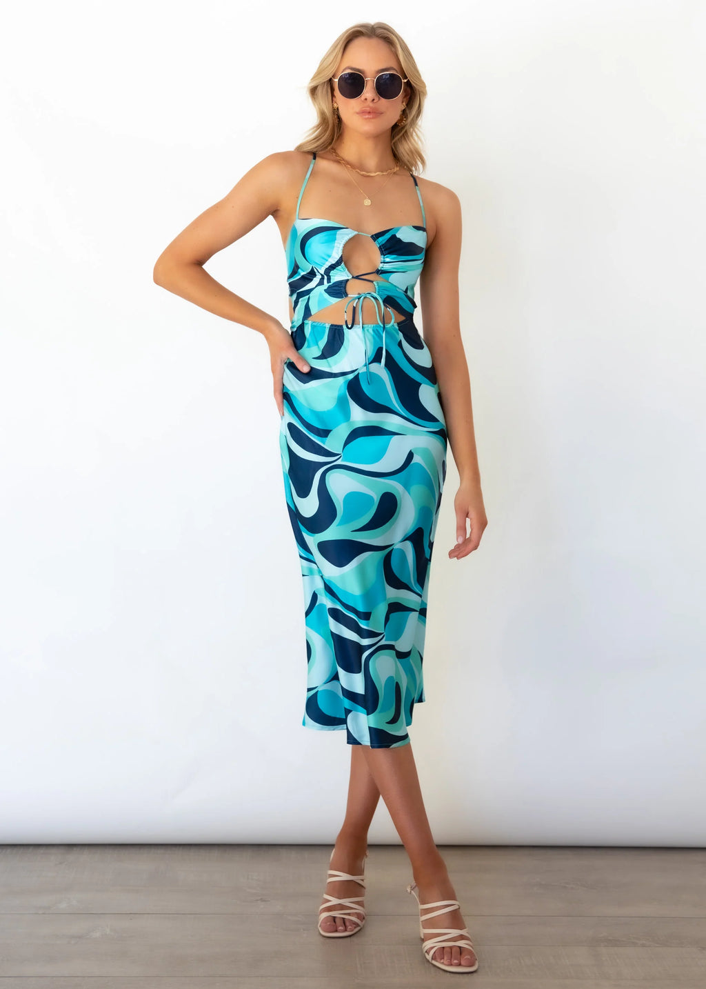 Fade Cut-Out Midi Dress - Blue Print