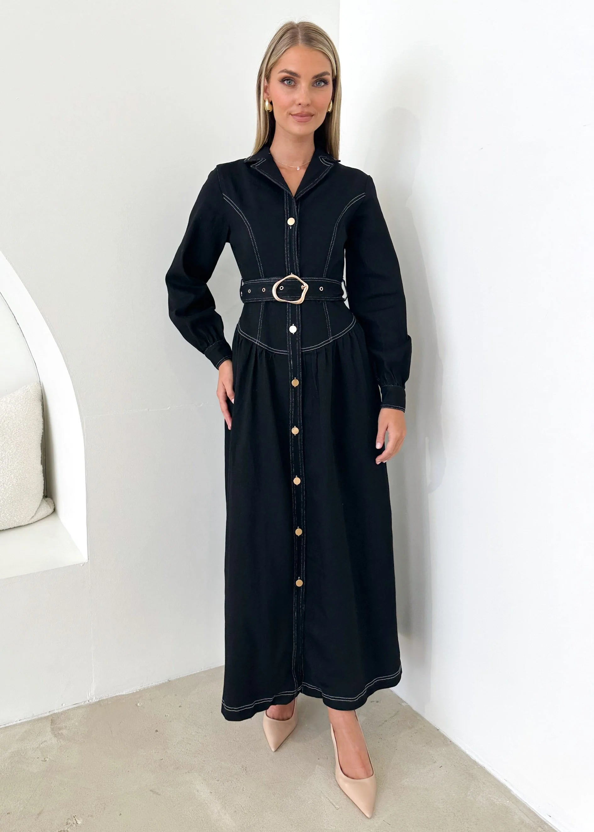 Dazer Denim Maxi Dress - Black