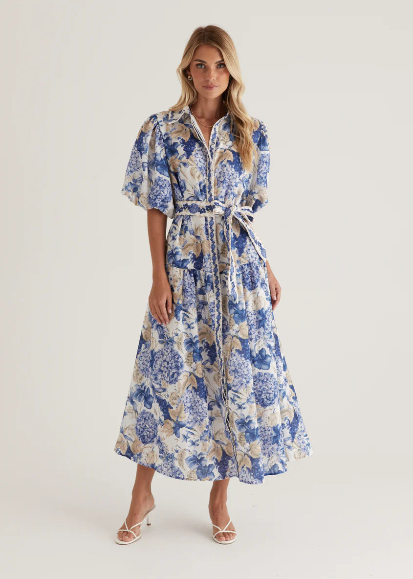 Ceres Midi Dress - White Hydrangea