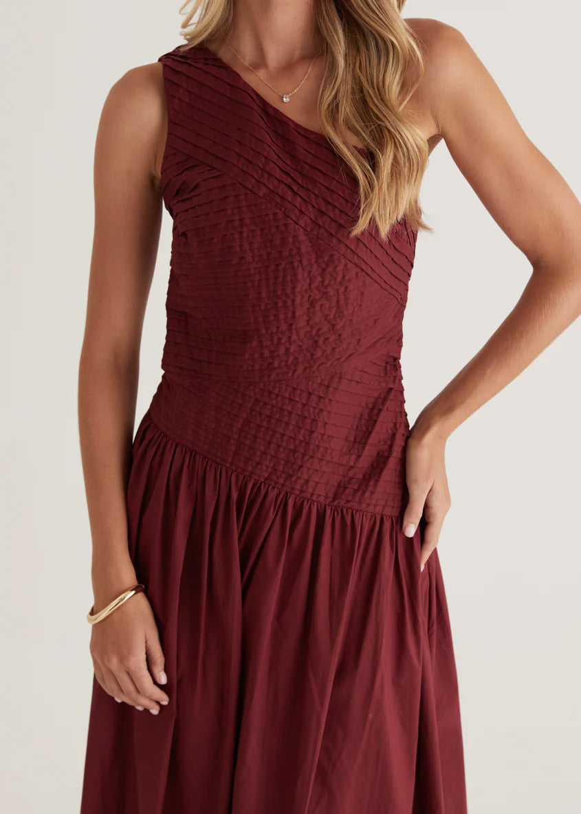 Tazzy One Shoulder Maxi Dress - Burgundy
