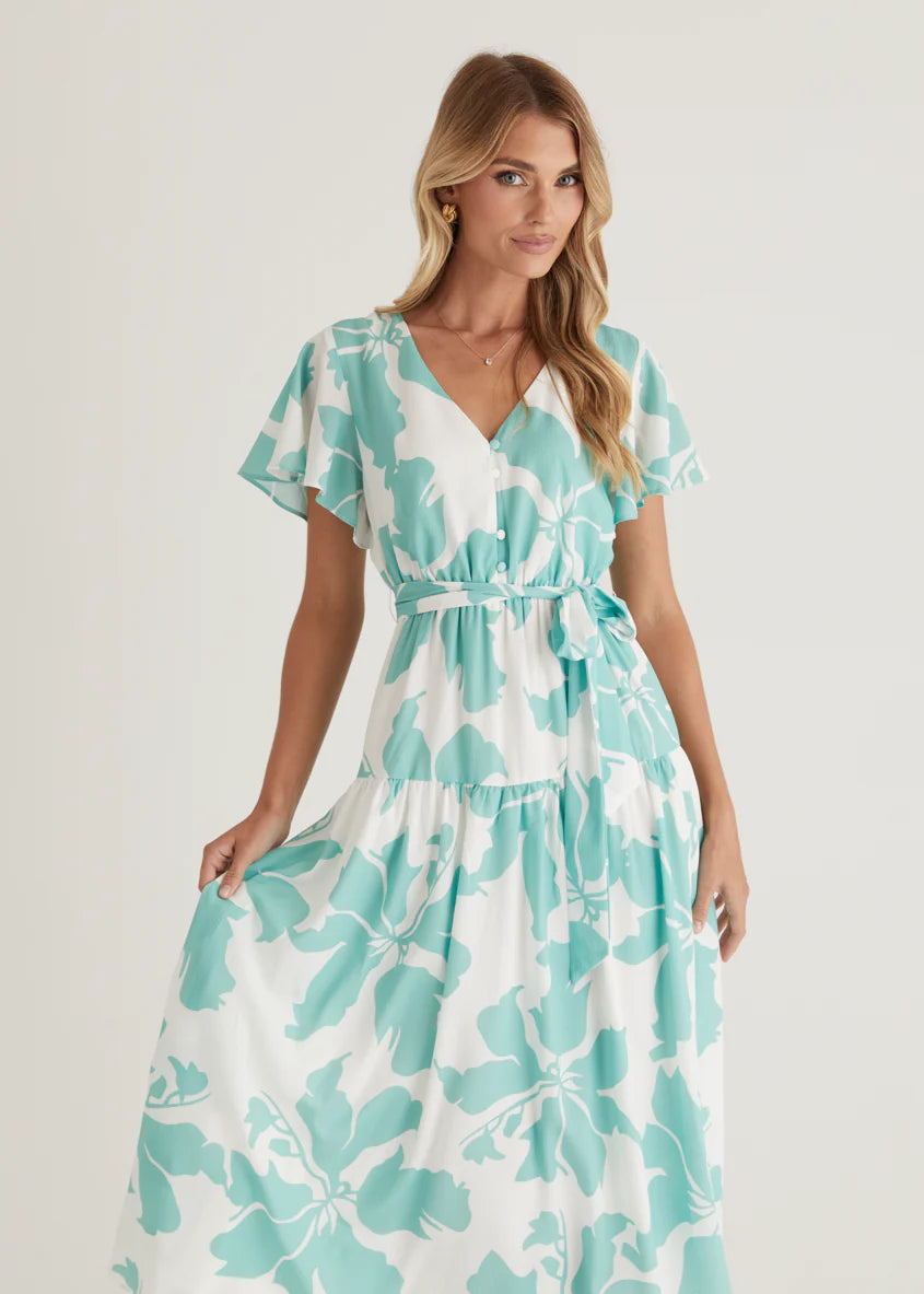 Vino Midi Dress - Green Floral