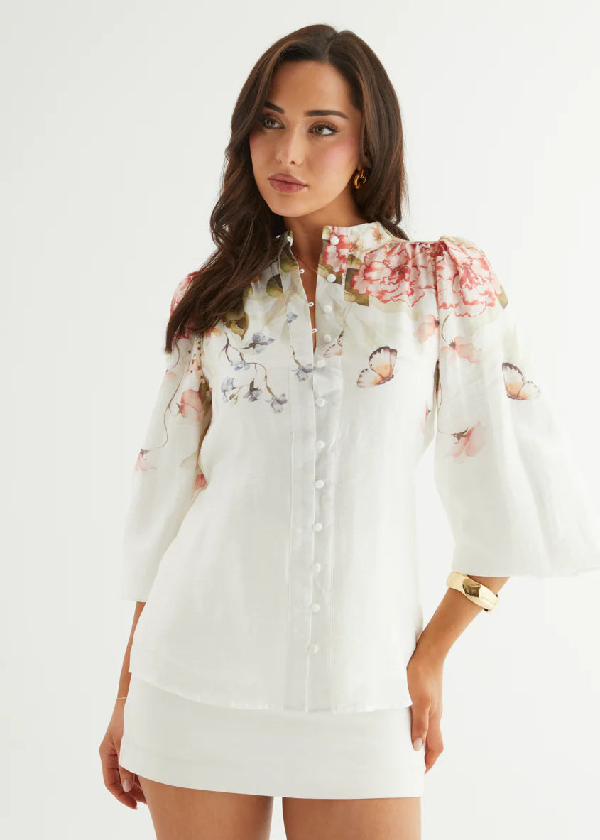 Zarline Blouse - White Garden
