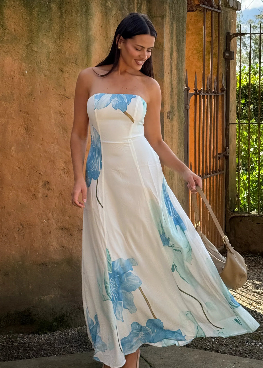 Jayde Strapless Maxi Dress - Blue Flowers