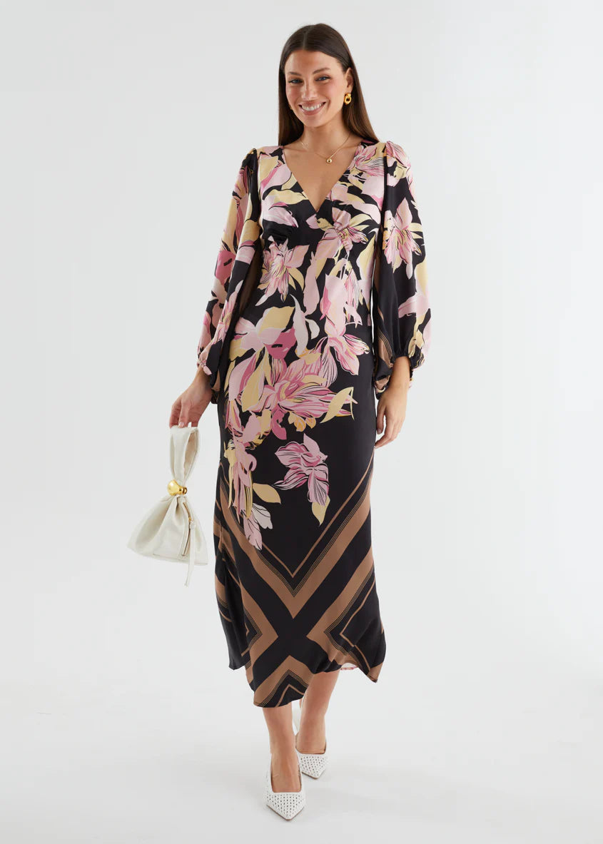 Stetha Maxi Dress - Black Floral