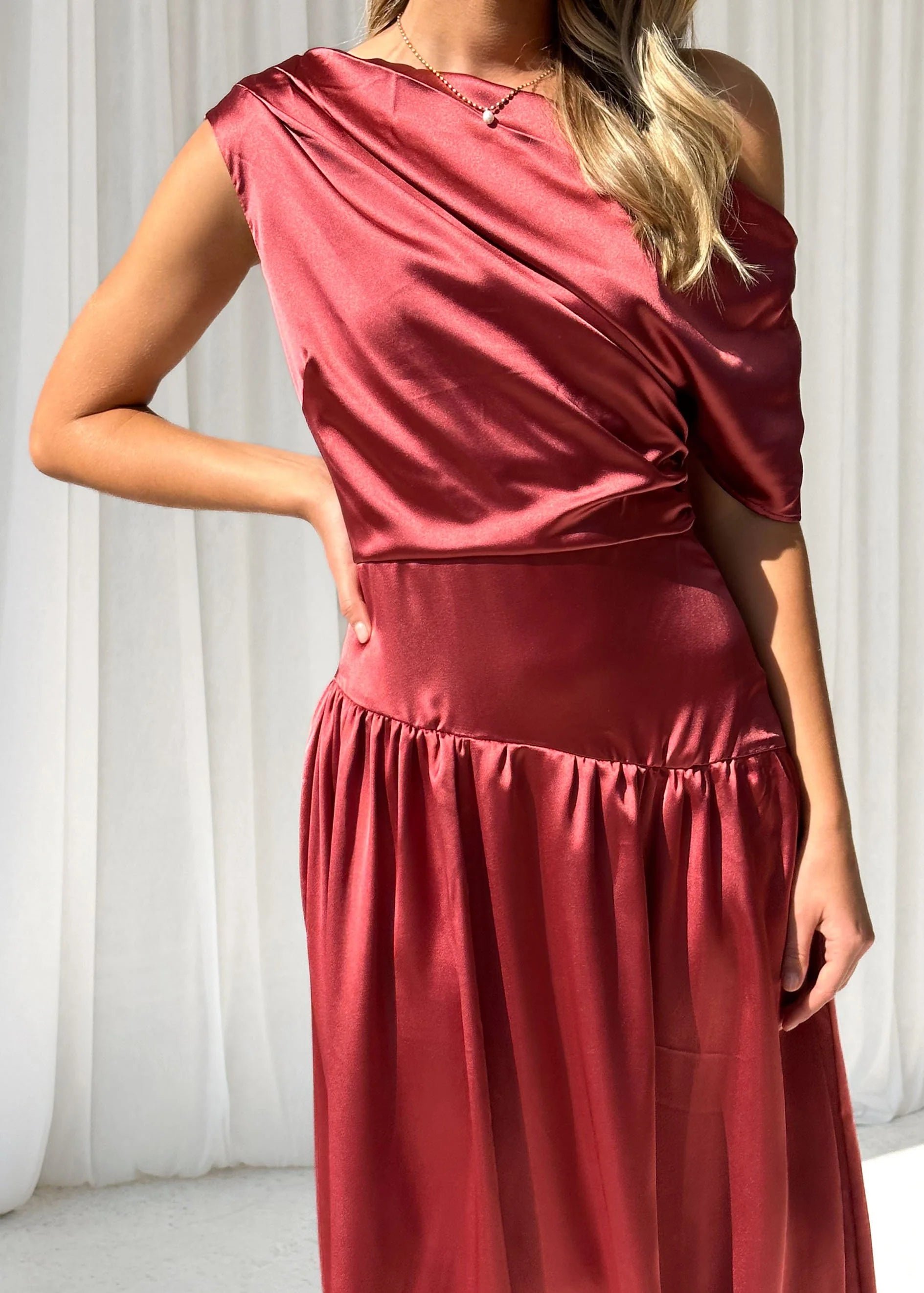 Chiari One Shoulder Maxi Dress - Wine
