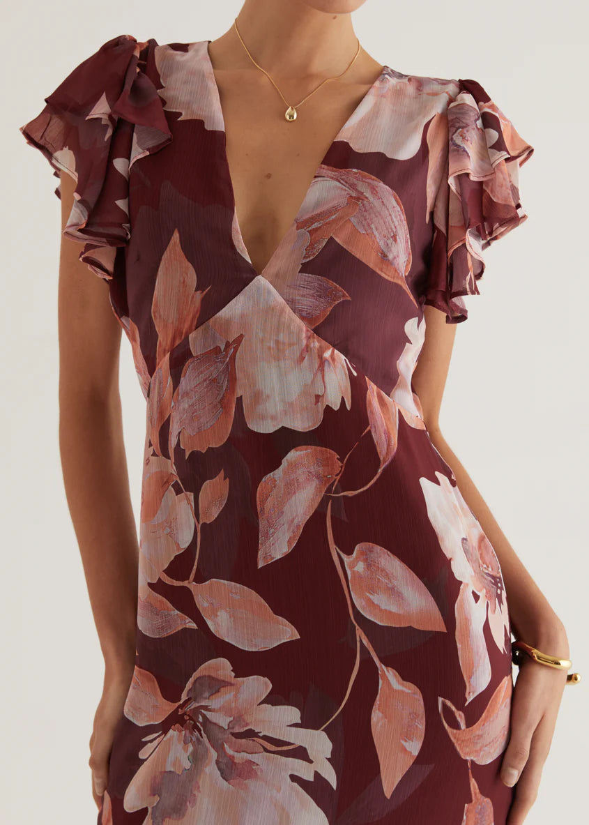 Rhapsody Maxi Dress - Burgundy Floral