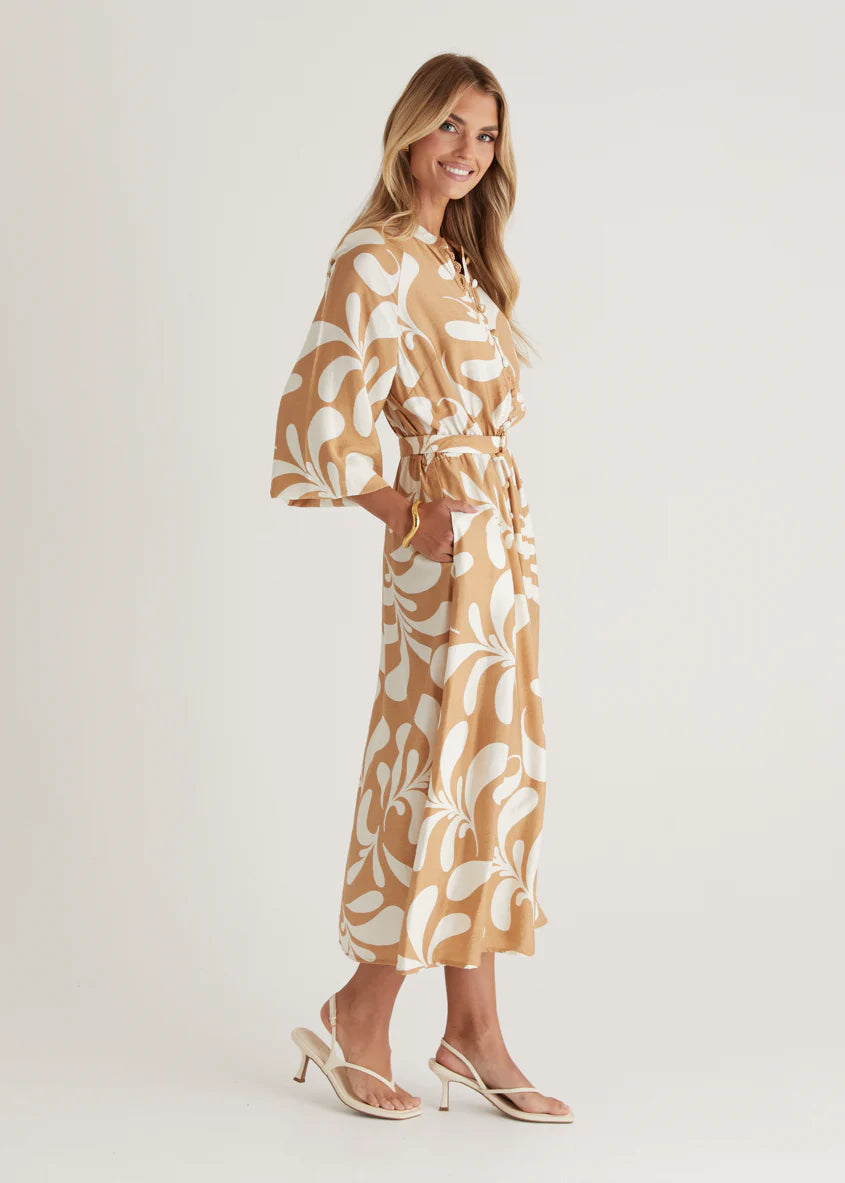 Shylah Midi Dress - Camel Swirl